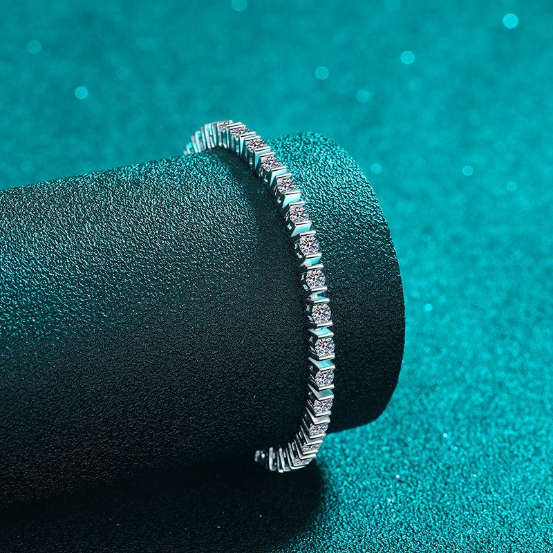Women's S925 Sterling Silver Moissanite Bracelet with Full Row Diamond Accents in Hip Hop Luxury Style
