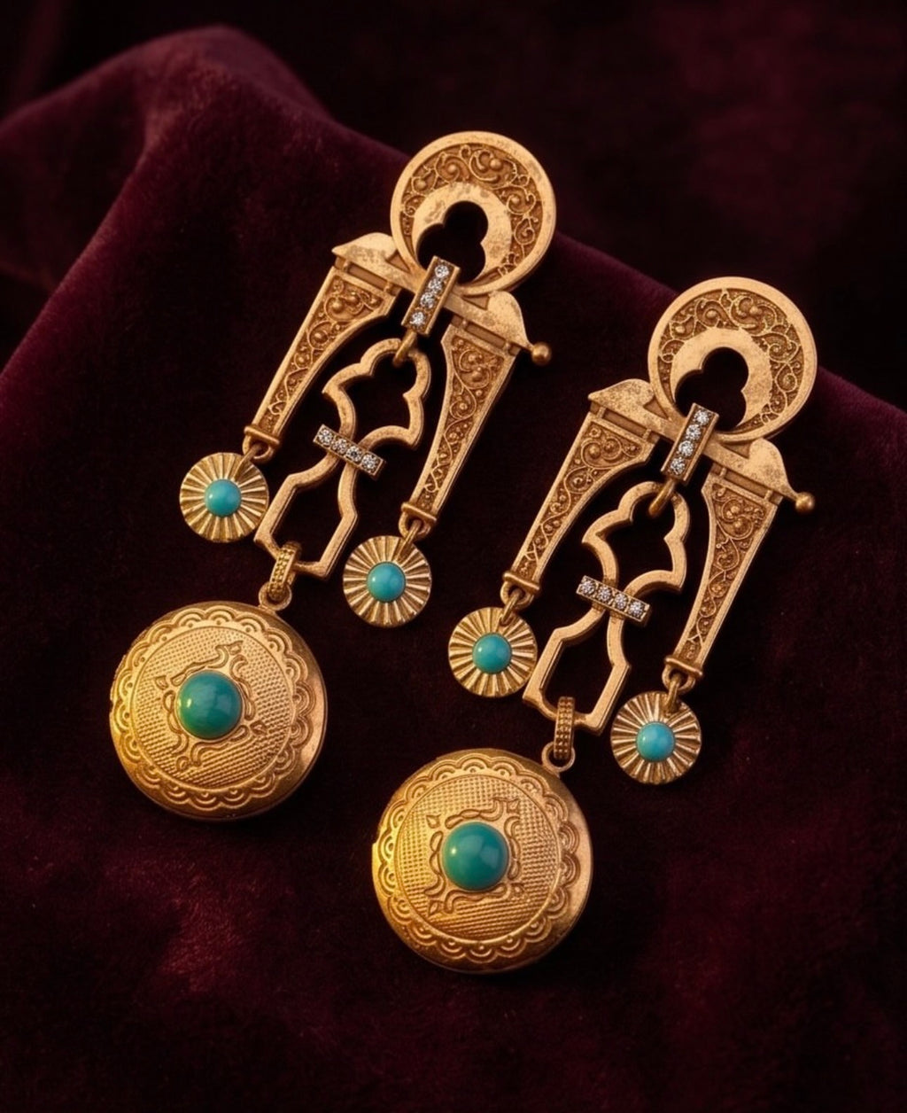 Retro Geometric Turquoise Earrings – Silver 925 Gold Plated