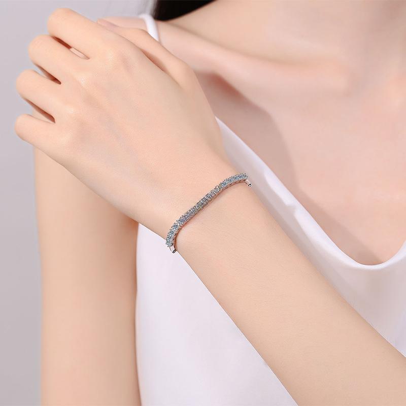 Bracelet with Handcrafted S925 Sterling Silver and 2.4 Carat Moissanite Round Row Diamonds in a Minimalist Starry Sky Design