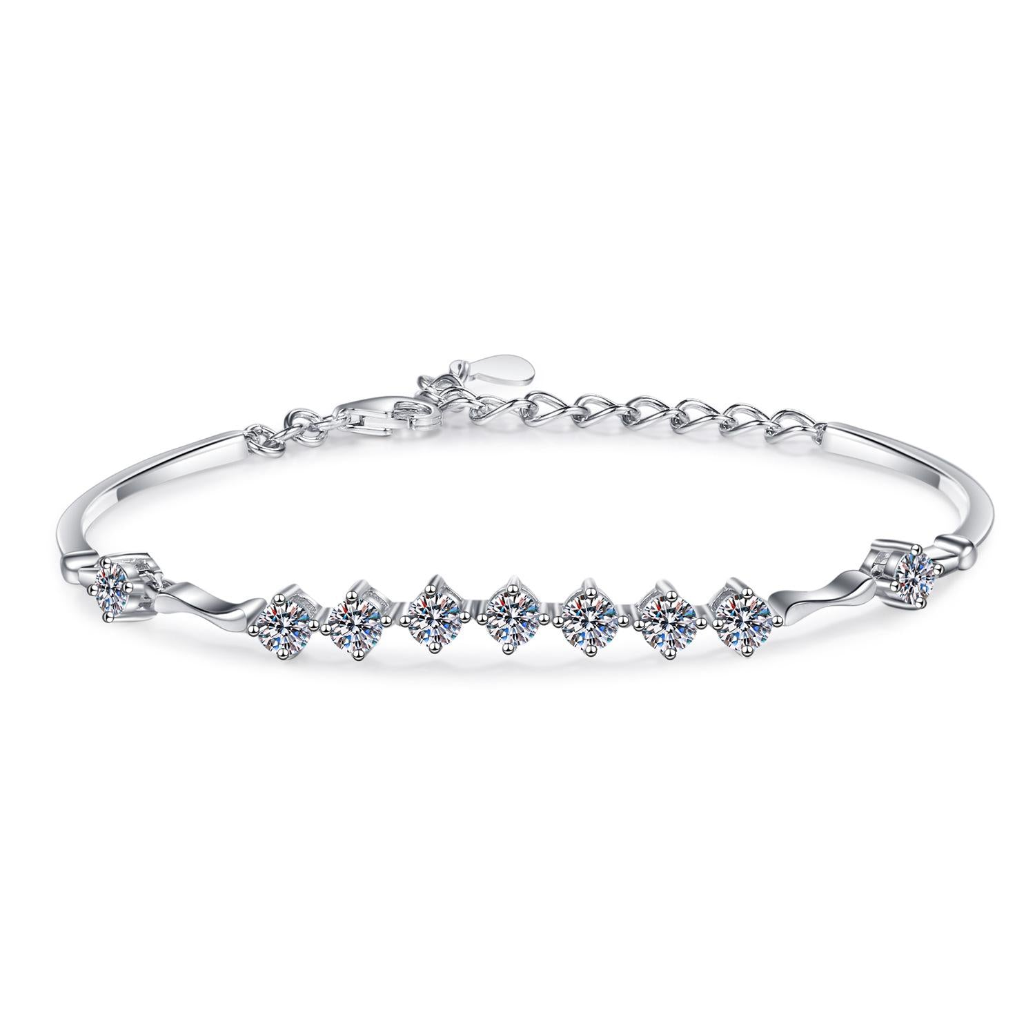 Women's 925 Sterling Silver Moissanite Chain Bracelet with Fresh Summer Style