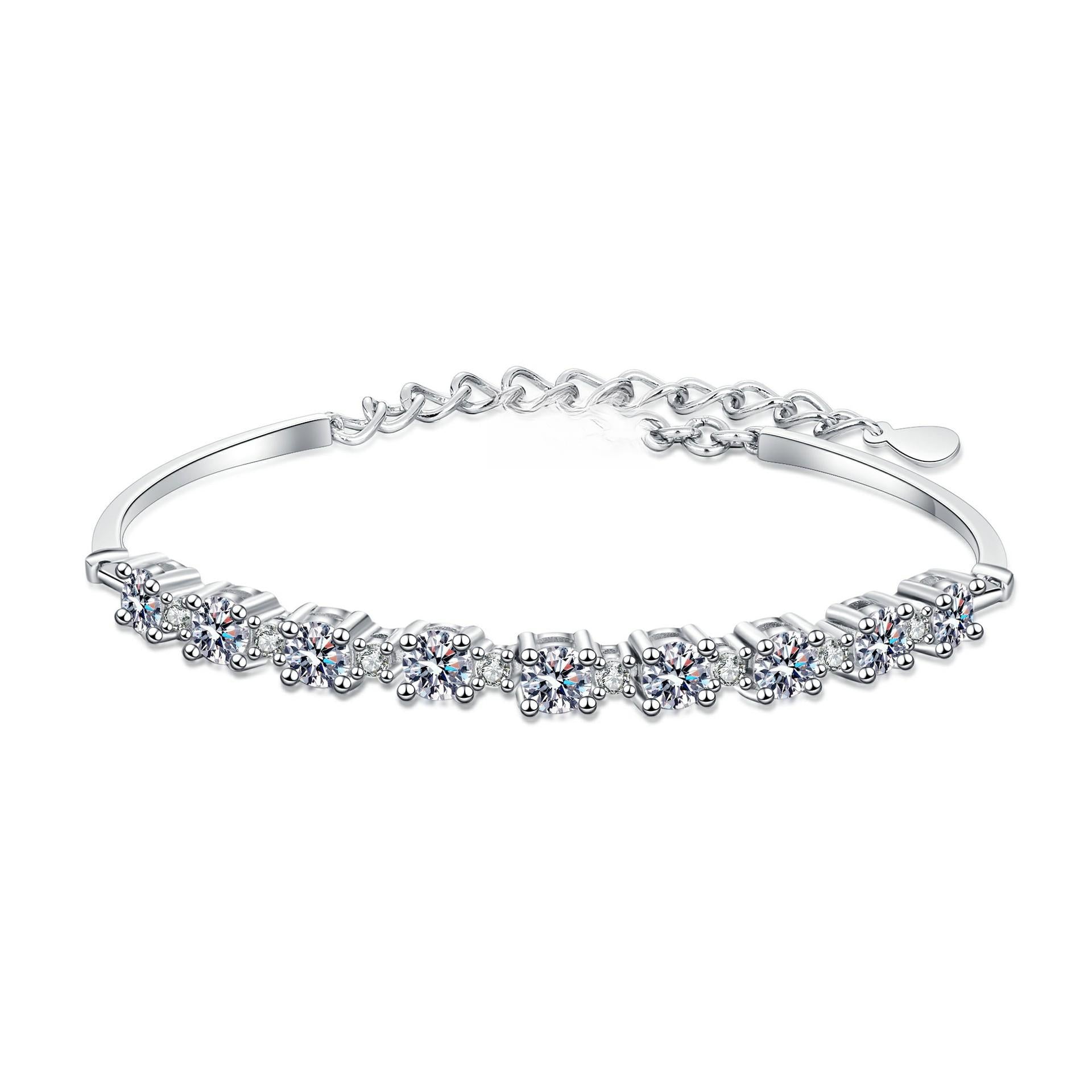 Sterling Silver Bracelet with 2.7 Carat D Color Moissanite and 7A Zircon Geometric Design for Women
