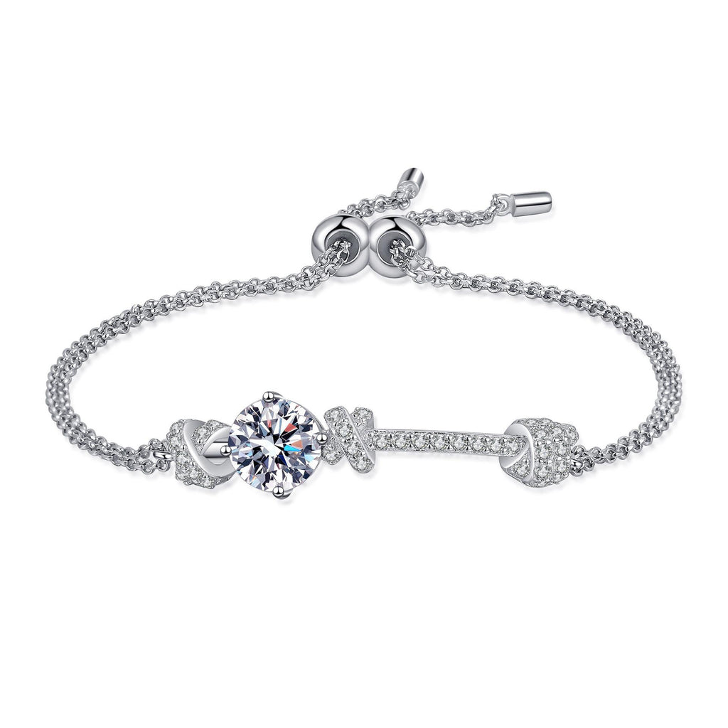 Double Chain Bracelet with 2-Carat Moissanite and Peach Charm Design in 925 Sterling Silver