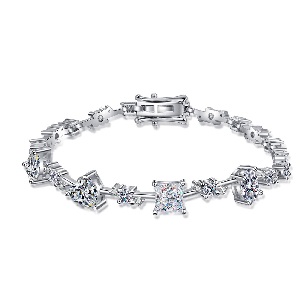 Women's Moissanite Geometric Bracelet in 925 Sterling Silver with Platinum Plating