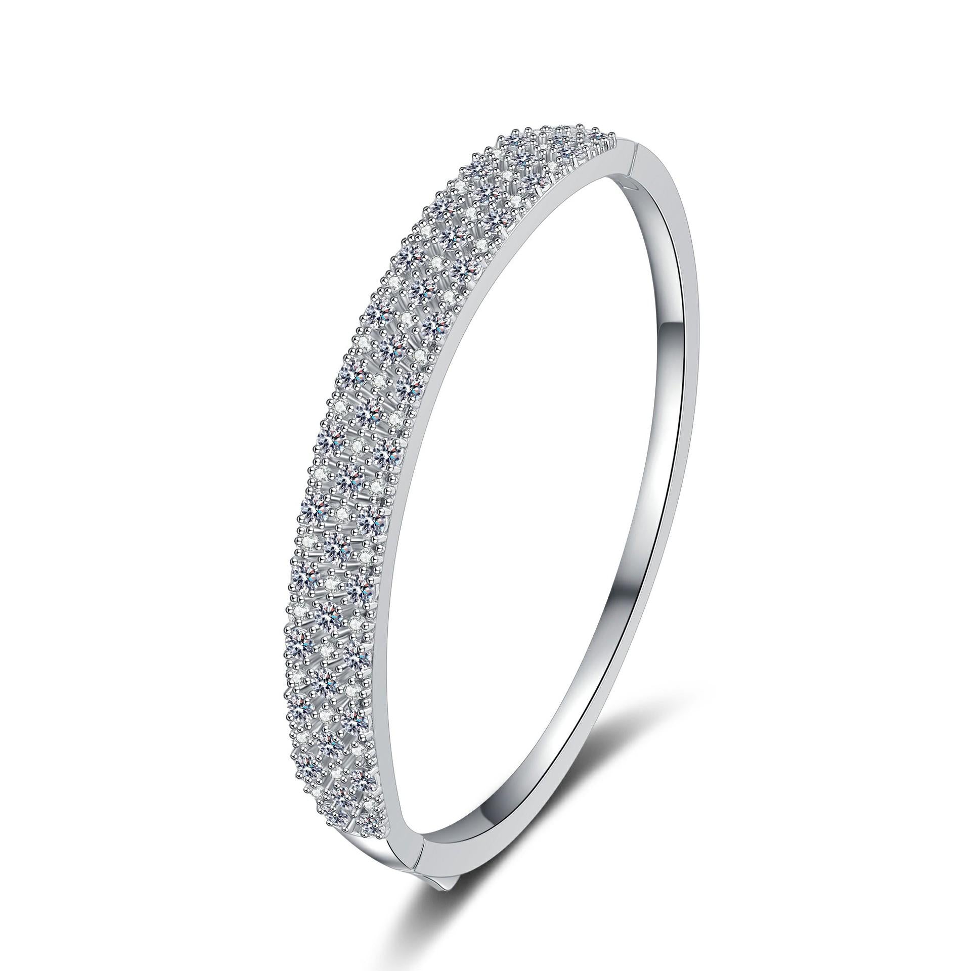 Bracelet Featuring 925 Sterling Silver Plated with PT950 and Fully Set with 3.03 Carat Moissanite in Leaf, Diamond, and Star Motifs