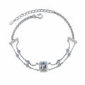 Double Chain Bracelet with S925 Sterling Silver Hand-Set Moissanite and Blue Rectangular Step-Cut Stones