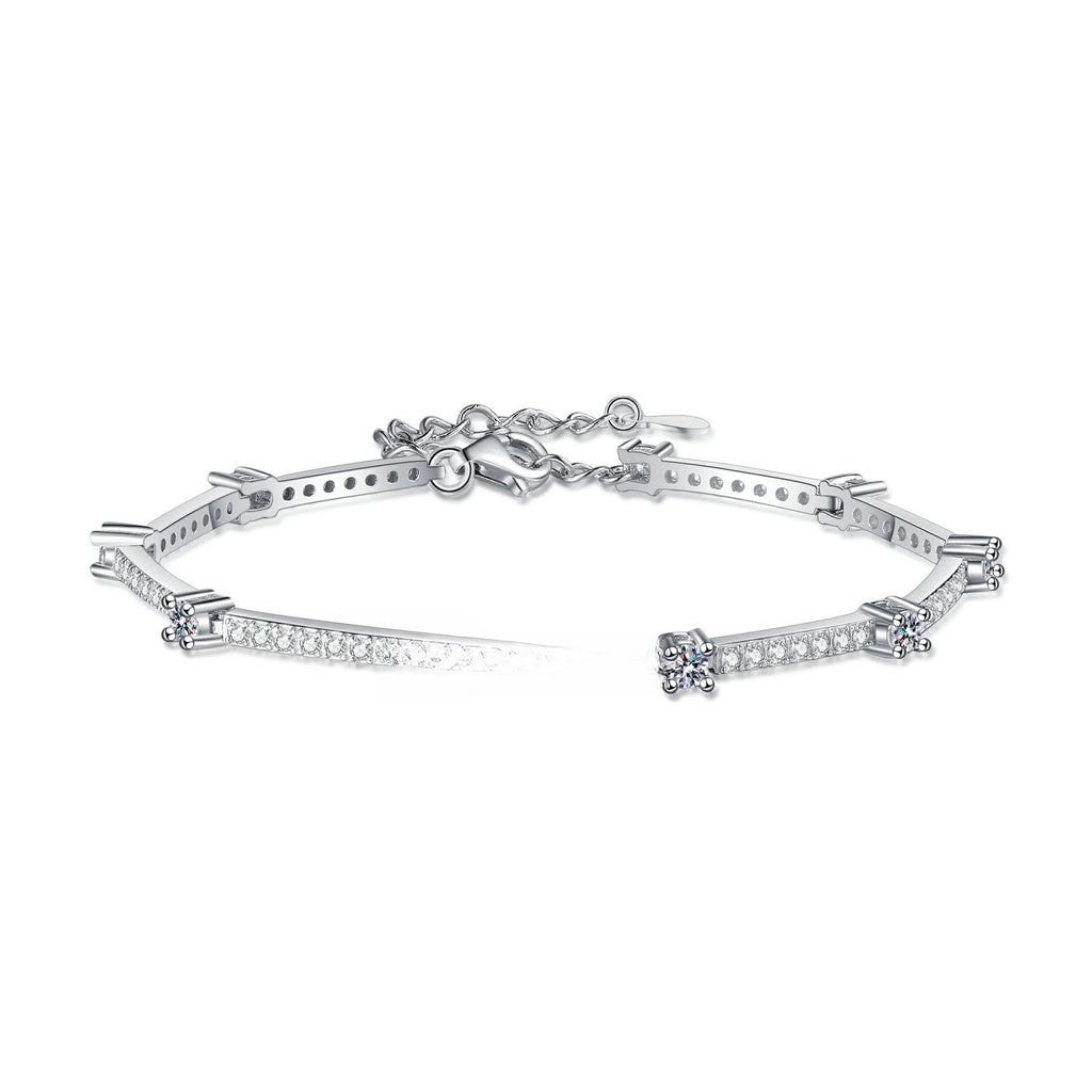 Women's S925 Sterling Silver Moissanite Bracelet with Cartoon and Leaf Motifs