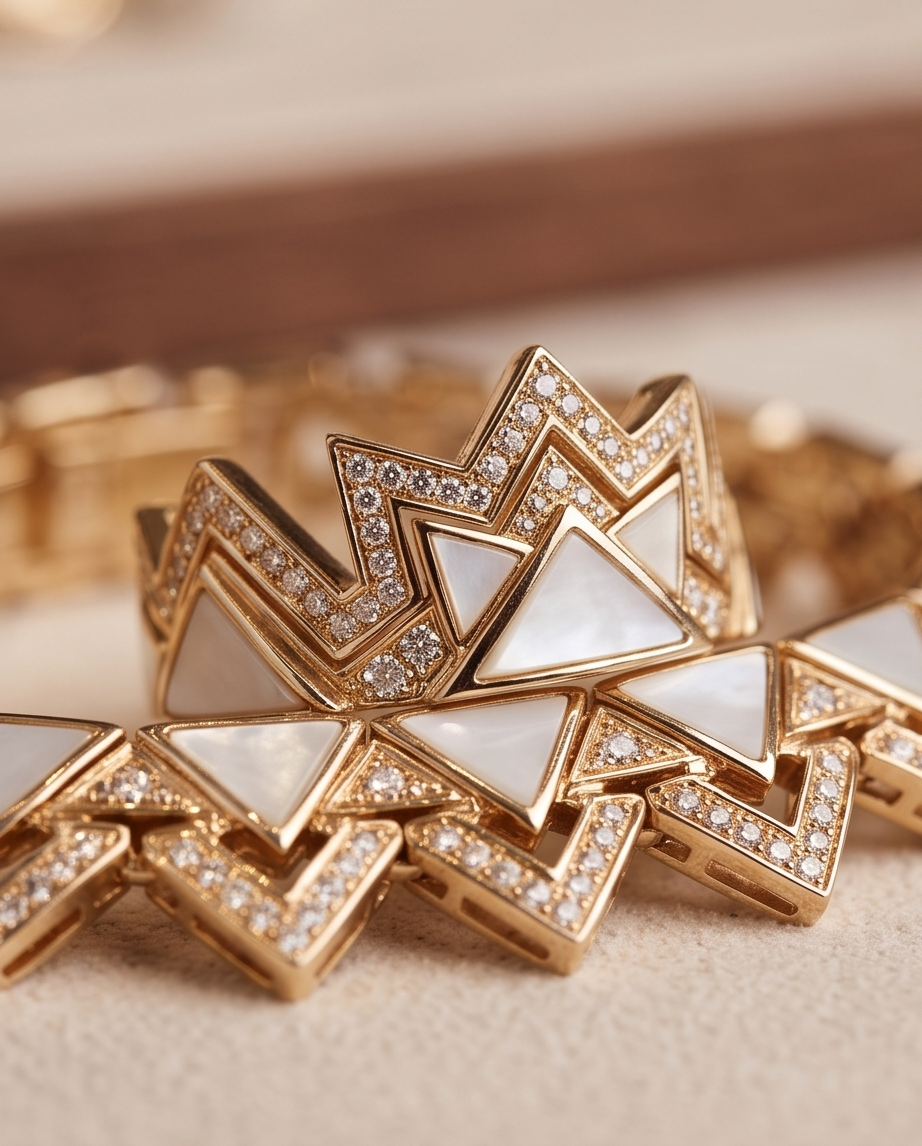 Silver 925 Gold Plated Geometric Bangle with Ring Set