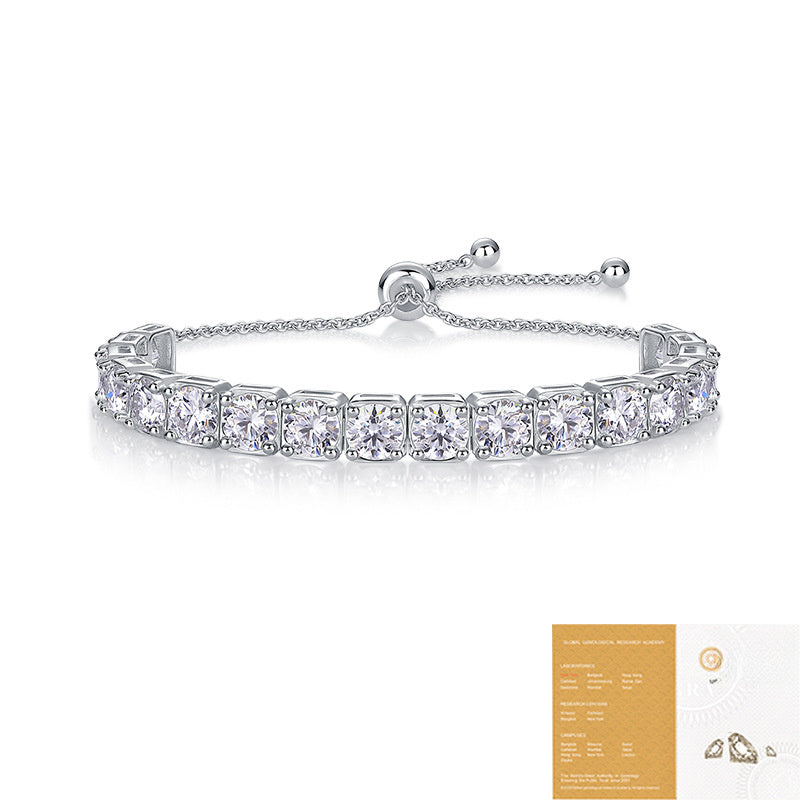 Women 925 Sterling Silver Adjustable Luxury Fashion Jewelry Elegant Moissanite Tennis Bracelet