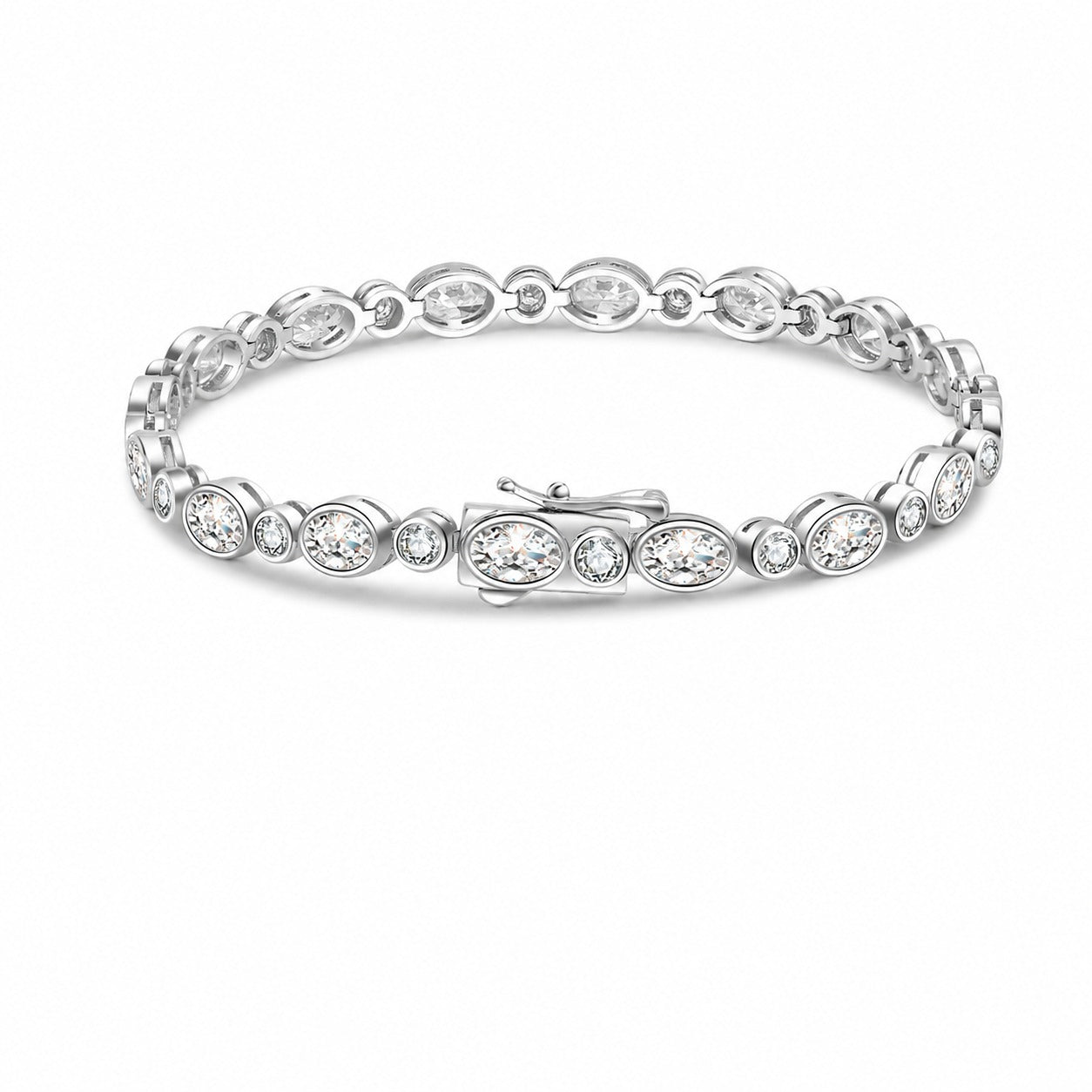 White D Color Moissanite Oval And Round Alternating Tennis Bracelet S925 Sterling Silver Fine Electroplated Elegant Fashion Chain Bracelet For Women Men Anniversary Gift Jewelry