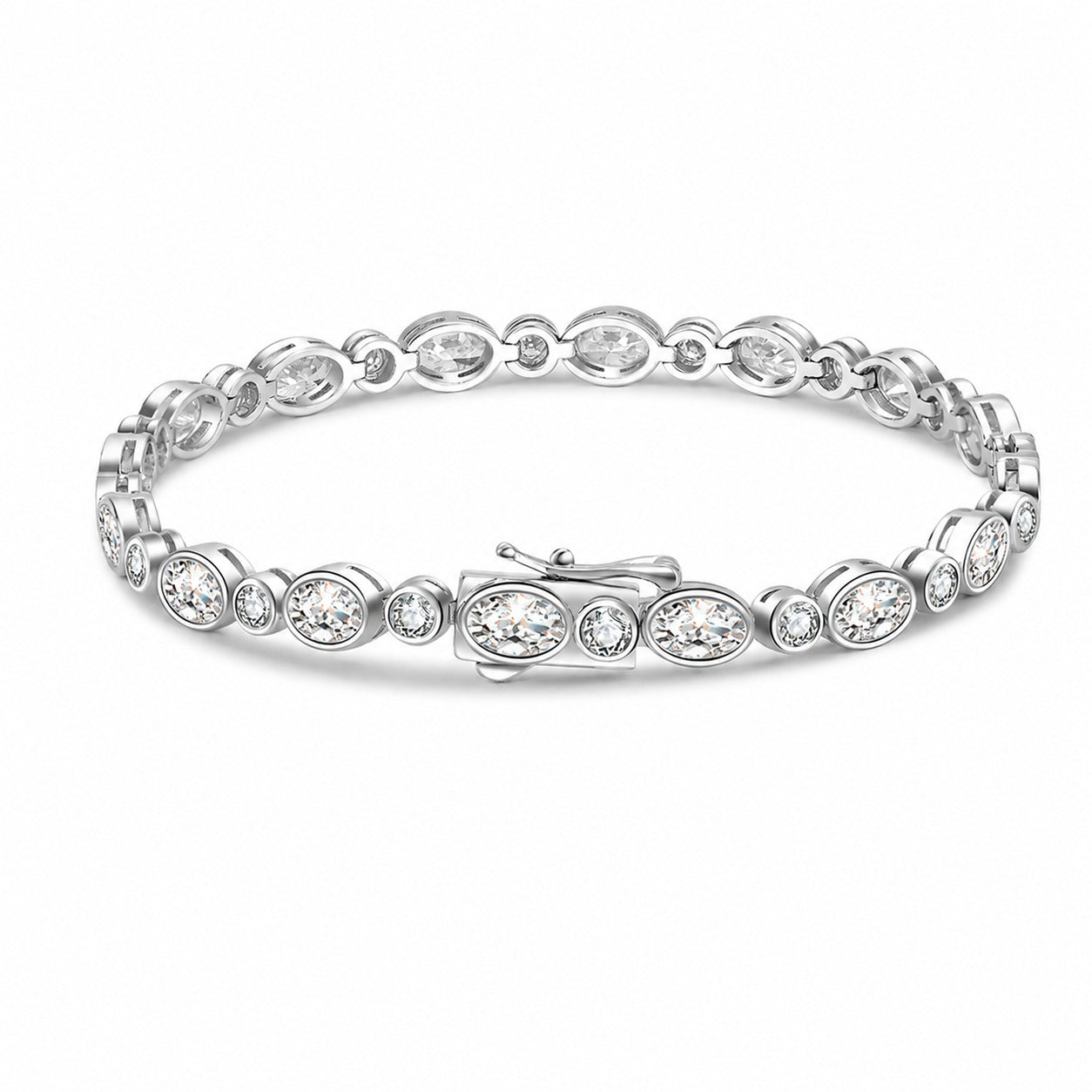 White D Color Moissanite Oval And Round Alternating Tennis Bracelet S925 Sterling Silver Fine Electroplated Elegant Fashion Chain Bracelet For Women Men Anniversary Gift Jewelry