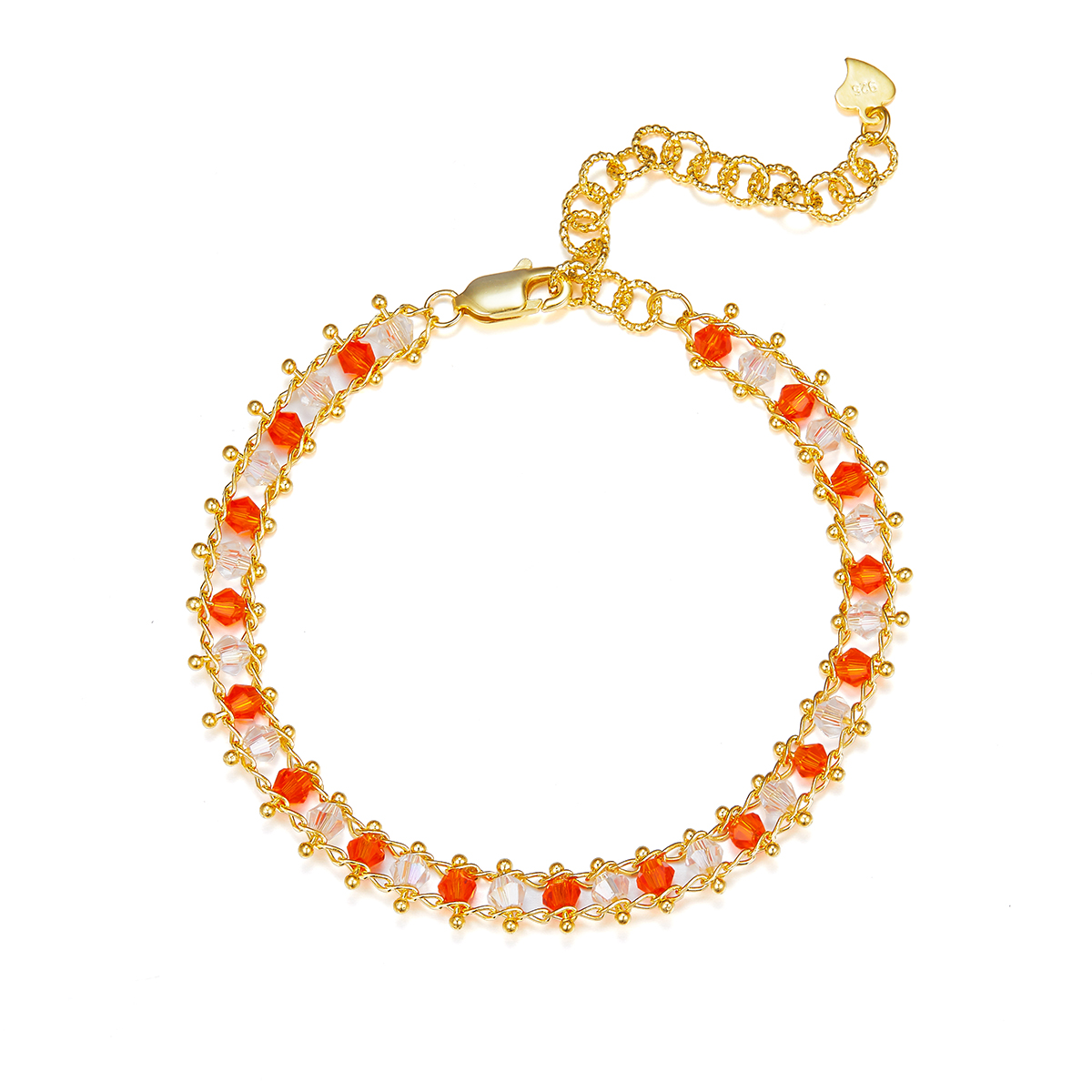 Bicolor Crystal Italian Woven Bracelet in 925 Sterling Silver