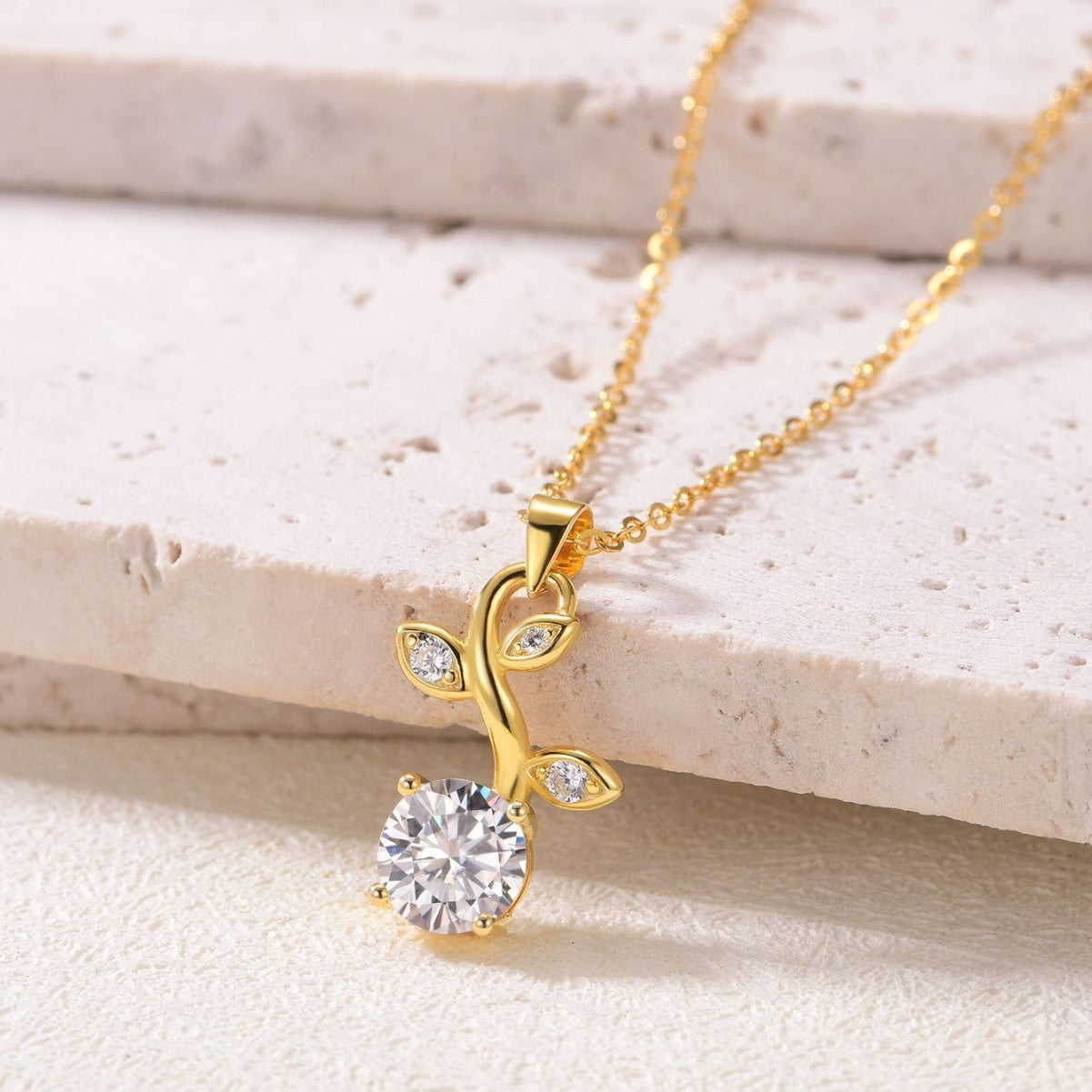 Natural Branch Leaf Moissanite  925 Sterling Silver Necklace