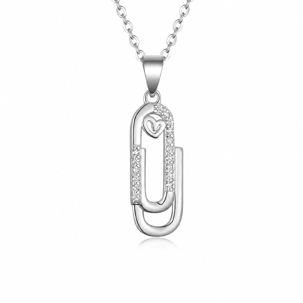 Moissanite Geometric Paperclip Heart Pendant 925 Sterling Silver Fashion Chain Necklace