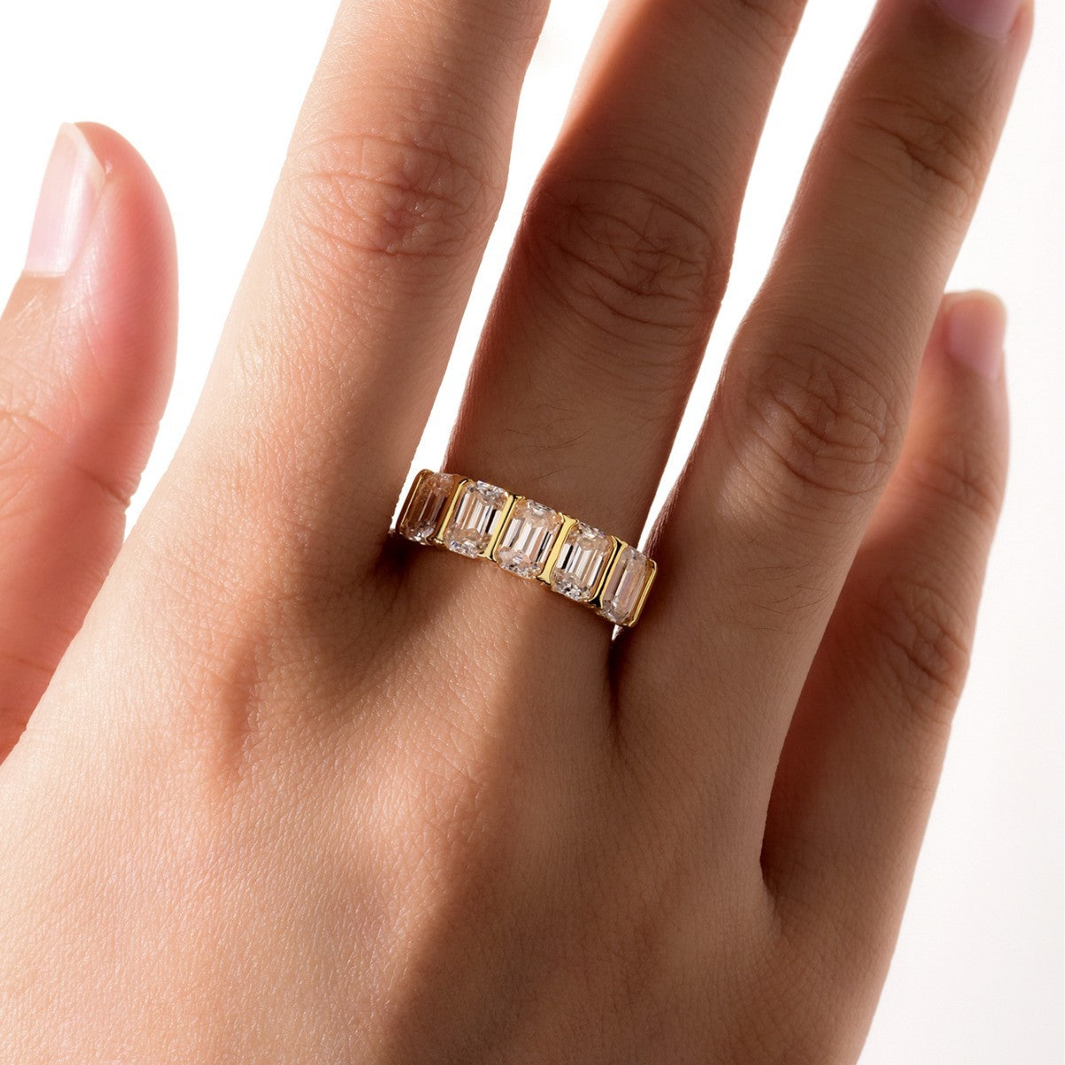 Five Stone Geometric Moissanite 925 Sterling Silver Rectangular Ring