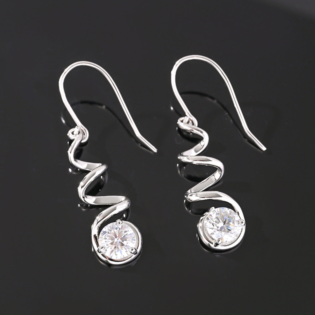 Geometric Spiral 925 Sterling Silver Long Drop Earrings