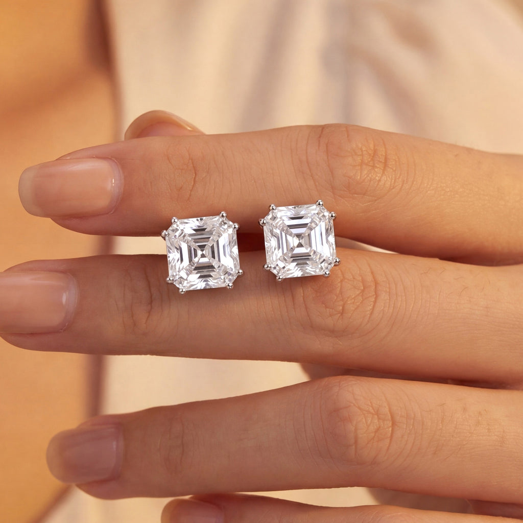 Square Princess Cut D Color Moissanite  In 925 Sterling Silver Stud Earrings